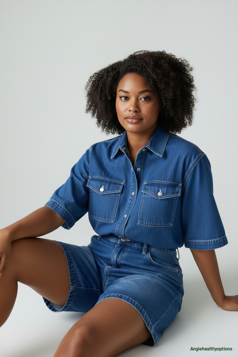 Women’s Denim Co-Ord Set — Short Sleeve Button-Up Shirt & High-Waist Shorts