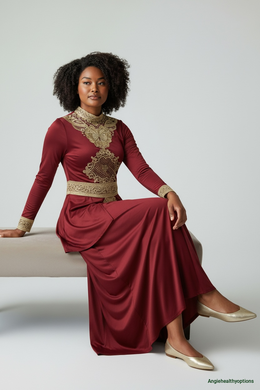 Boutique Burgundy Embellished Maxi Dress – Modest Occasion Gown with Gold Detail