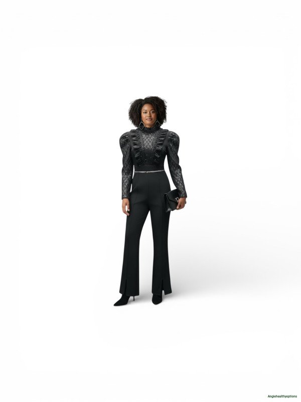 Boutique Black Lace Sleeve Jumpsuit – High Neck Elegant One-Piece