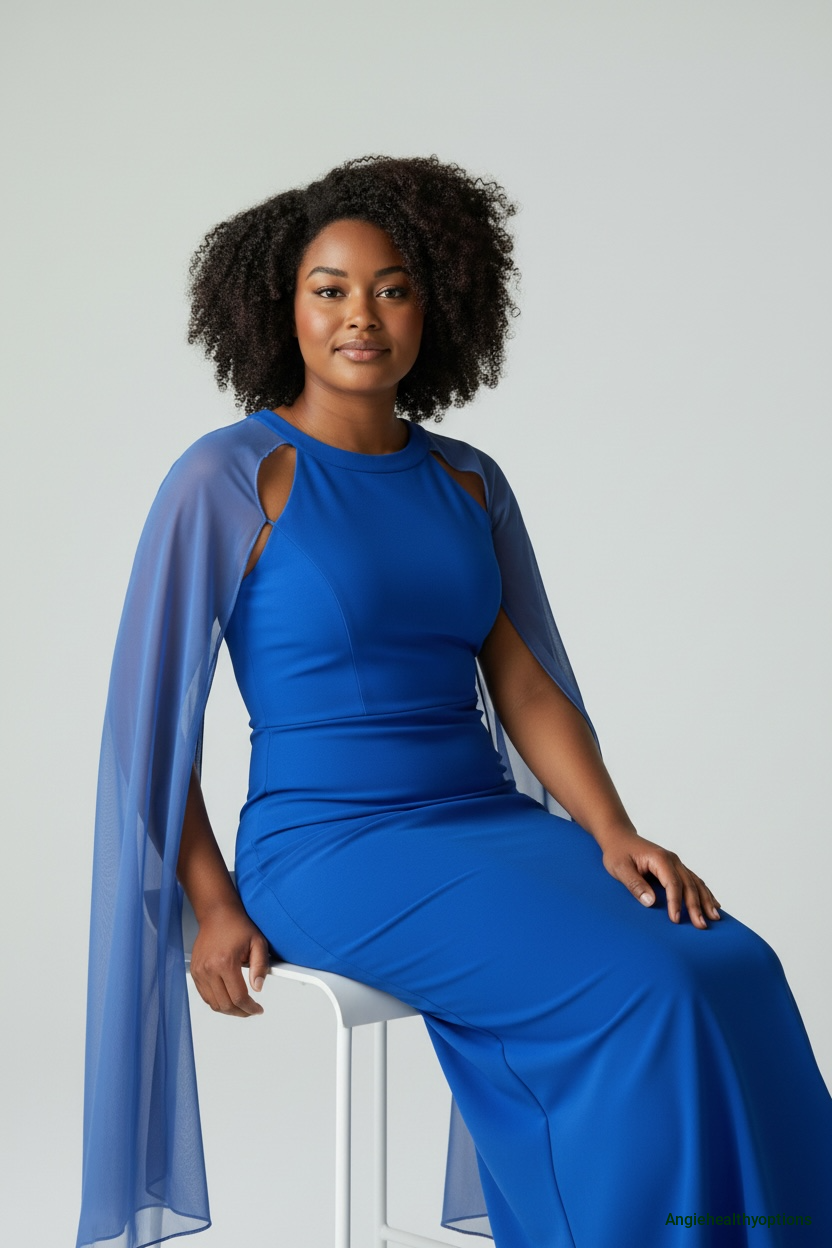 Royal Blue Cut-Out Maxi Dress with Dramatic Drape Sleeves