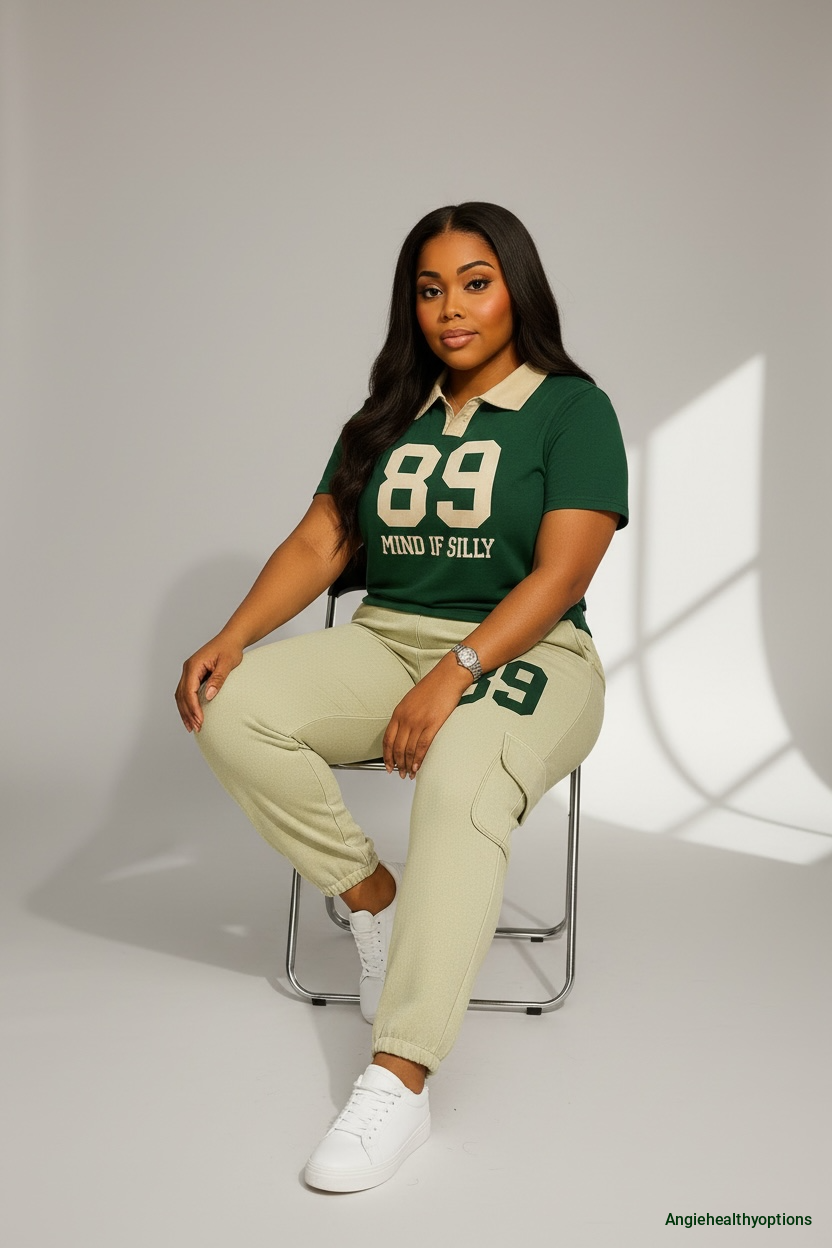 Two-Tone 89 Graphic Polo Jogger Set – Green & Beige